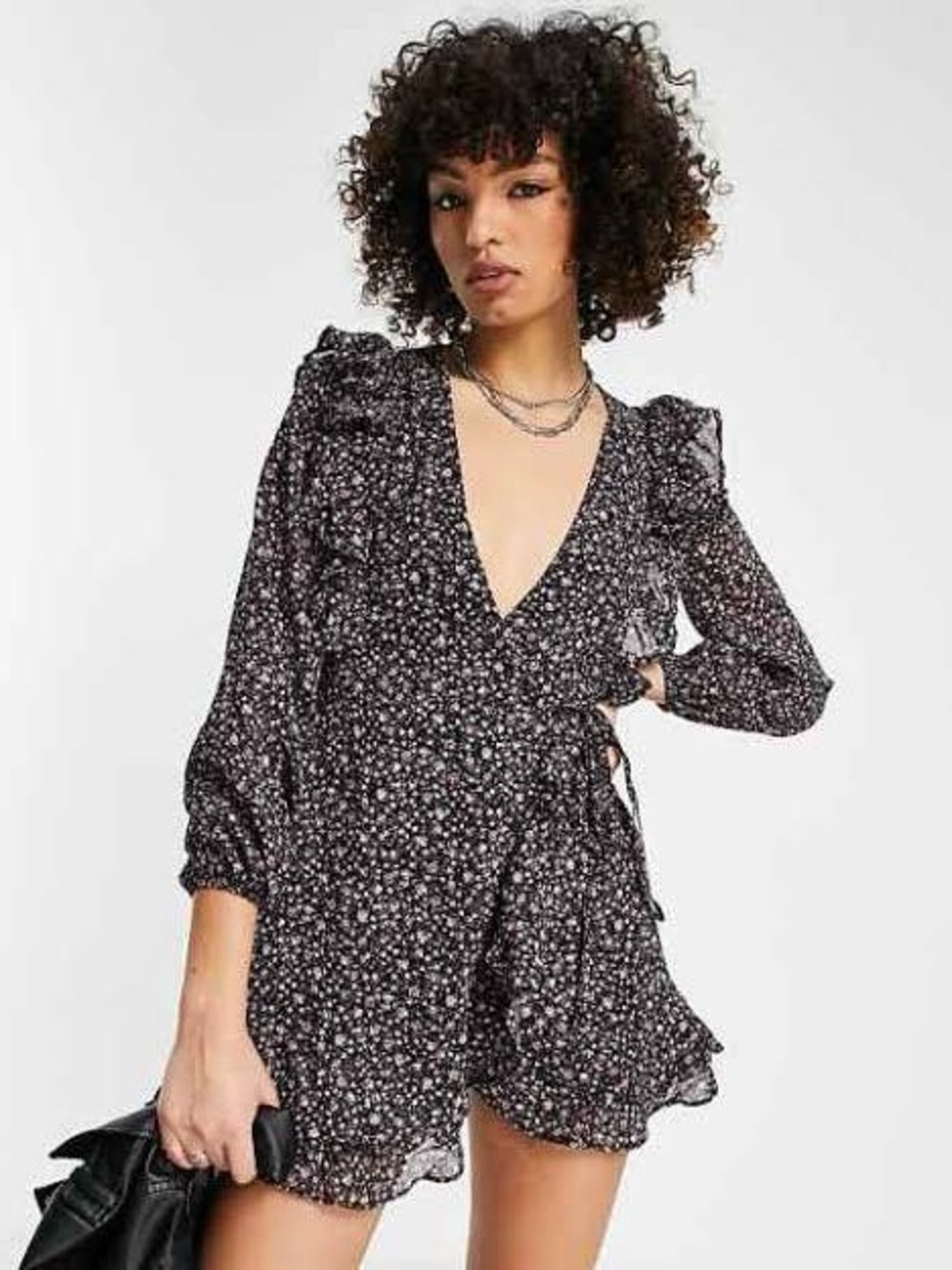 Nasty Gal Black Floral Wrap dress